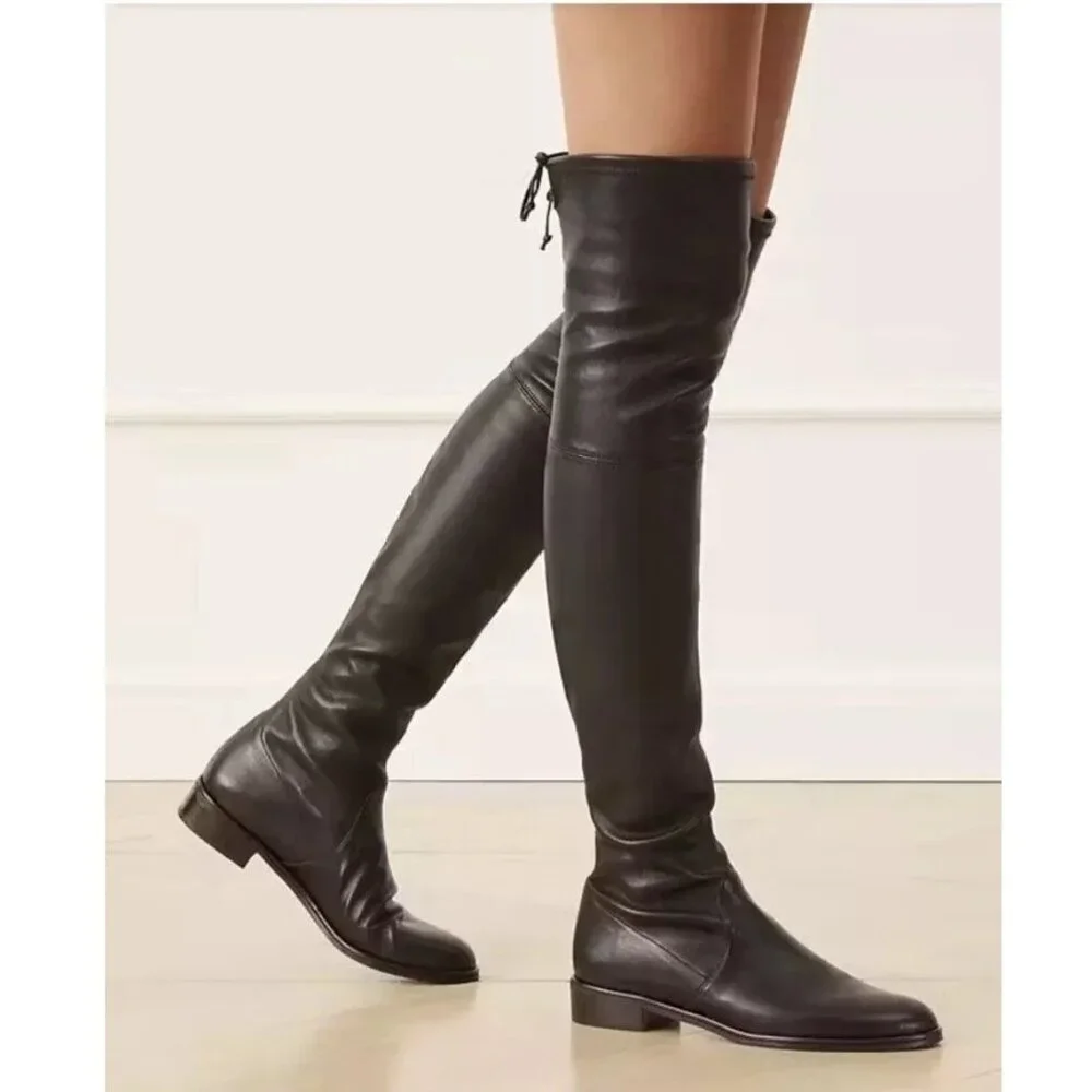 NEW Stuart Weitzman Lowland Over-the-Knee Boots-Black Leather – Small Feet